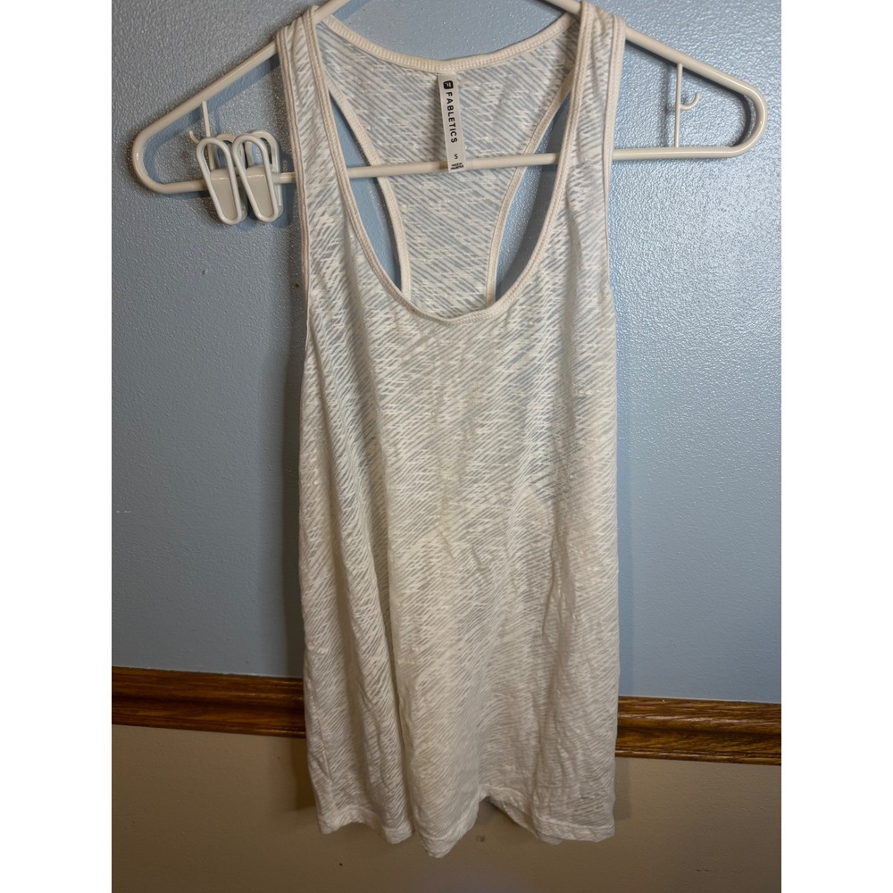 Fabletics White Burnout Striped Racerback Activewear Tank Top Small